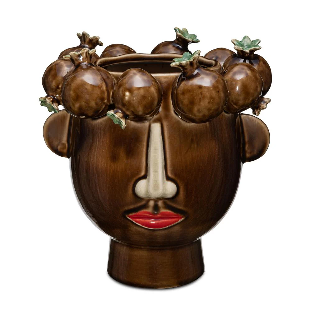 RITUALI DOMESTICI ARCIBOLDO VASO MELOGRANI MARRONI IN PORCELLANA 23X23X25H