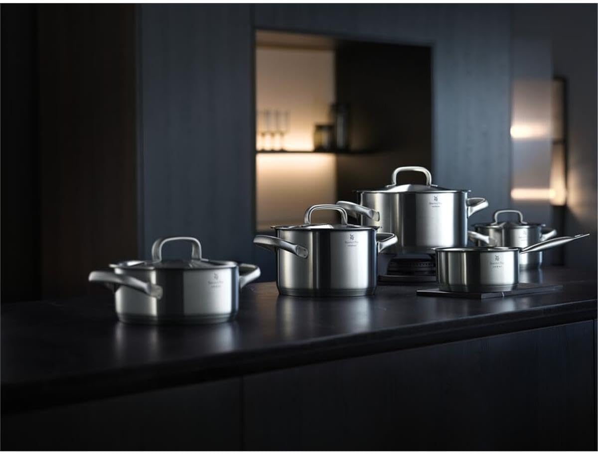 WMF GOURMET PLUS SET OF 5 POTS AND 4 LIDS SATIN STEEL 