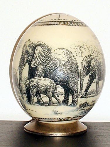 ART DÉCORATION ŒUFS D'AUTRUCHE DÉCORÉS ÉLÉPHANT
