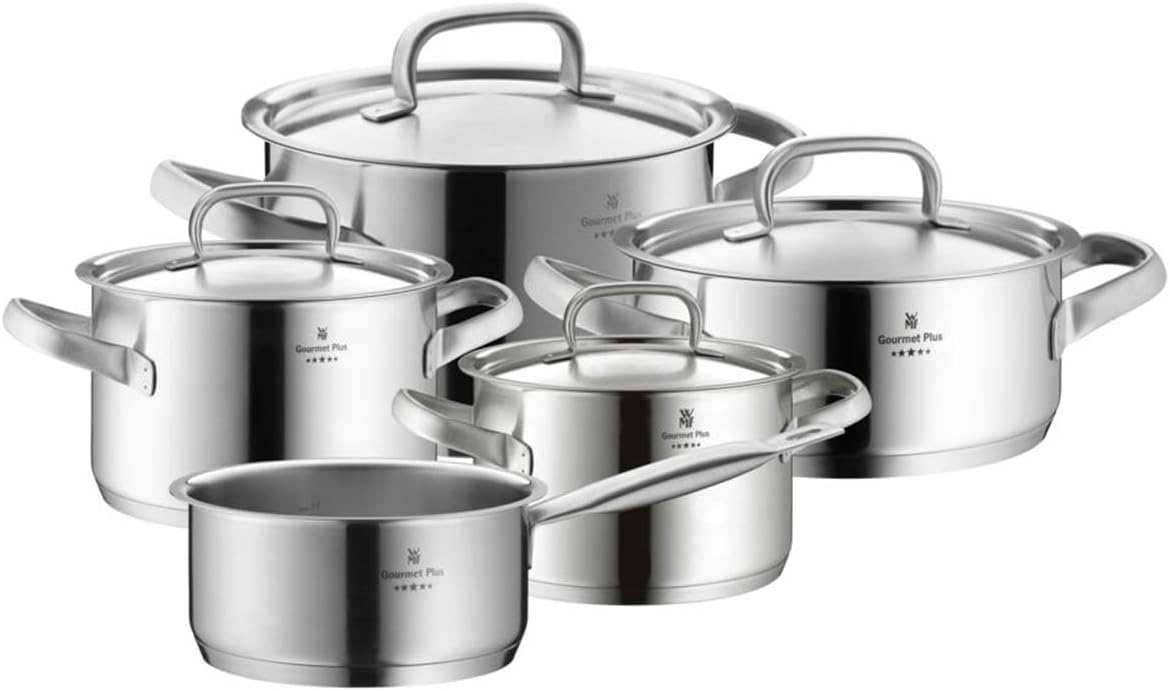 WMF GOURMET PLUS SET OF 5 POTS AND 4 LIDS SATIN STEEL 