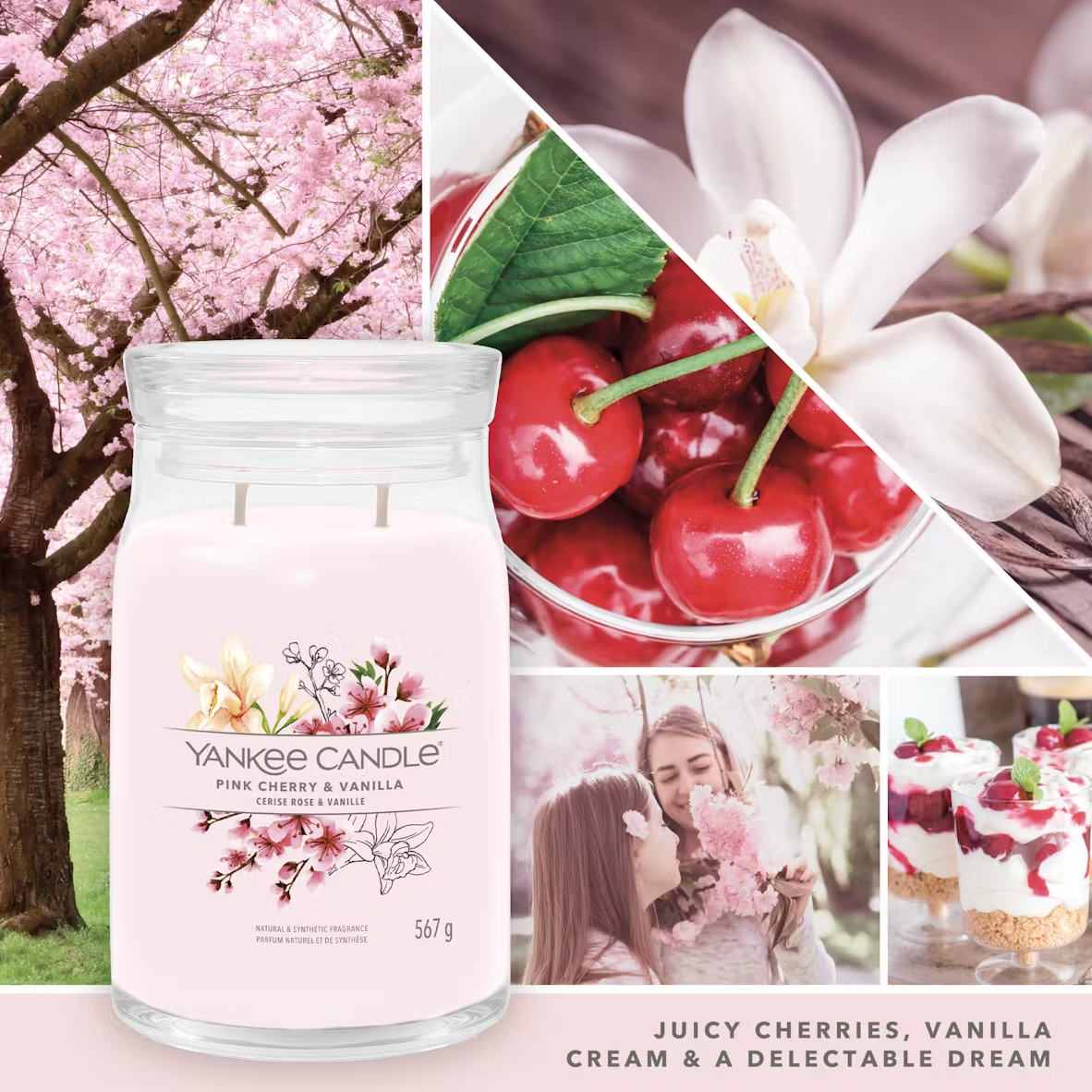 Bougie Yankee Cherry Rose et Vanille (différents styles) 