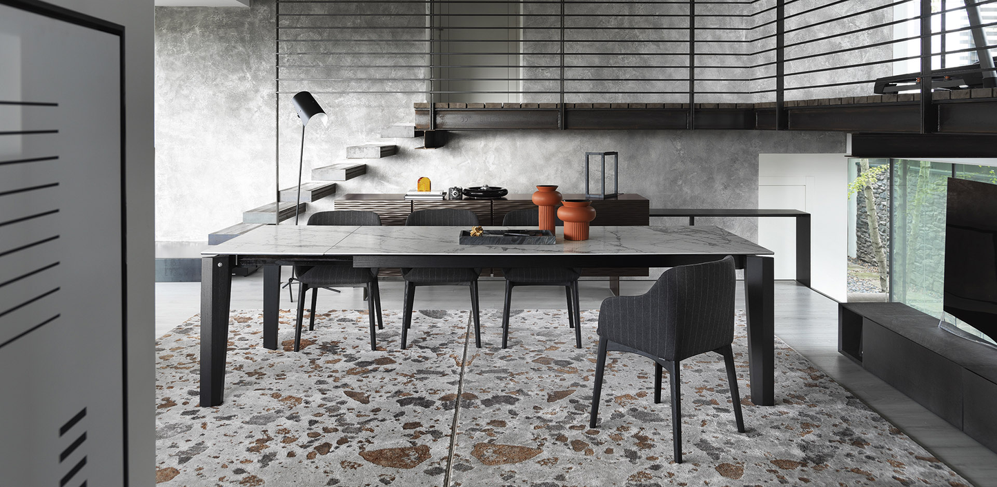 CALLIGARIS ALPHA TAV. 100X180X240 P15L/P31C IN GRESS CALACATTA PAONAZZO (LUCIDO) PIEDI NERO OPACO IN STOCK