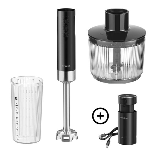 ZWILLING XTEND STARTER SET FRULLATORE A IMMERSIONE SENZA FILI CON STAZIONE DI RICARICA E TRITATUTTO 5PZ NERO
