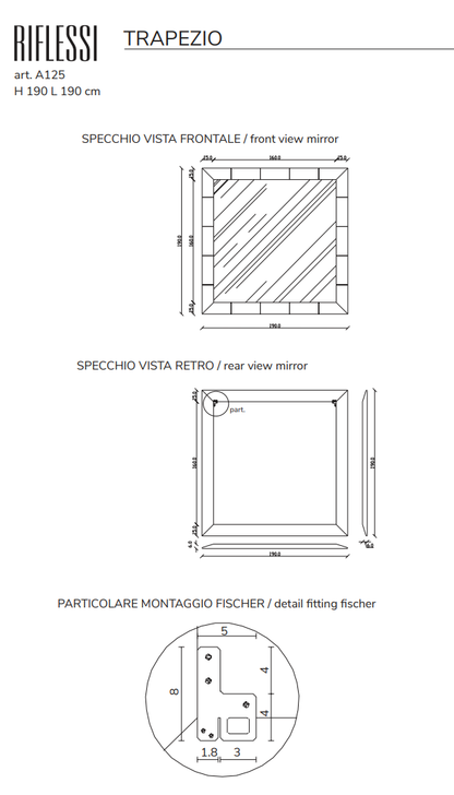 RIFLESSI TRAPEZIO SPECCHIO DA PARETE CON CORNICE INCLINATA SPECCHIANTE IN STOCK