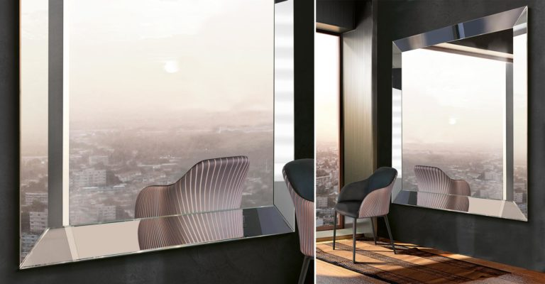 RIFLESSI TRAPEZIO SPECCHIO DA PARETE CON CORNICE INCLINATA SPECCHIANTE IN STOCK